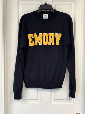 Unisex Champion Emory University Navy Crewneck Sweatshirt w/ Gold & White LOGO